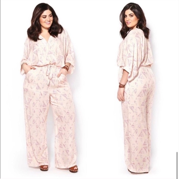 Melissa McCarthy Seven7 Pants - Seven7 Melissa McCarthy pink printed jumpsuit 1X